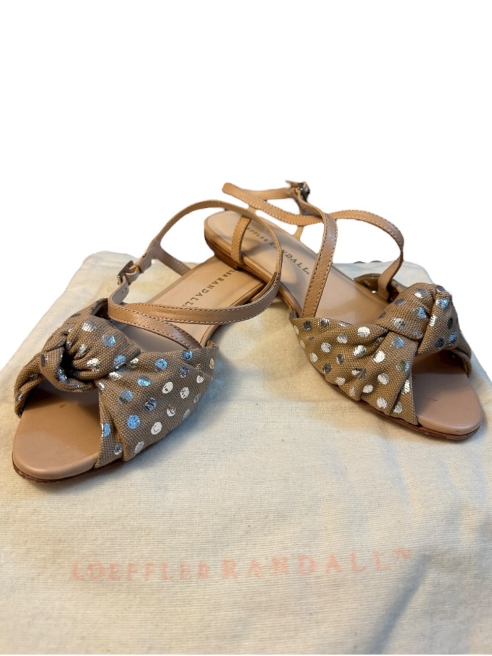 Loeffler Randall Francie Knot Slingback Sandals with Silver Dot Accents Size 6